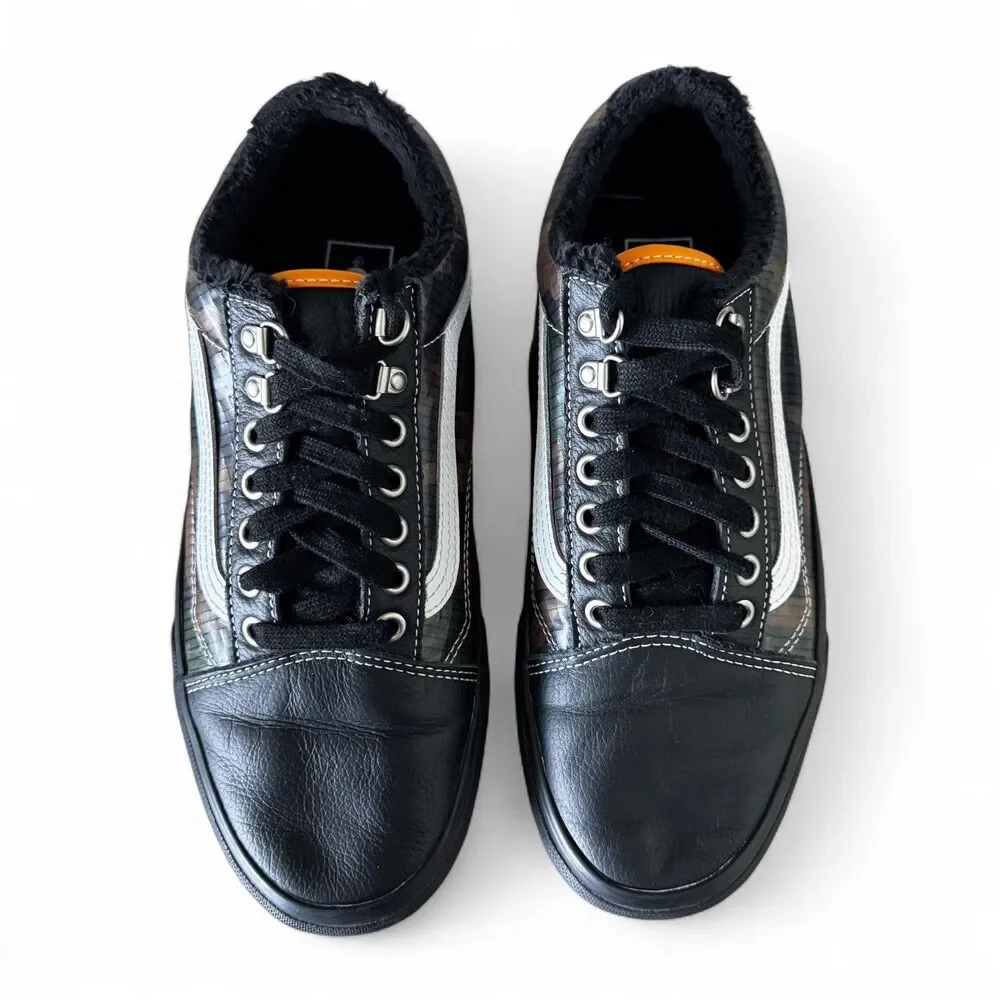Vans Old Skool Camo Leather Low Skate Shoes Black Mens 8.5 Women's 10